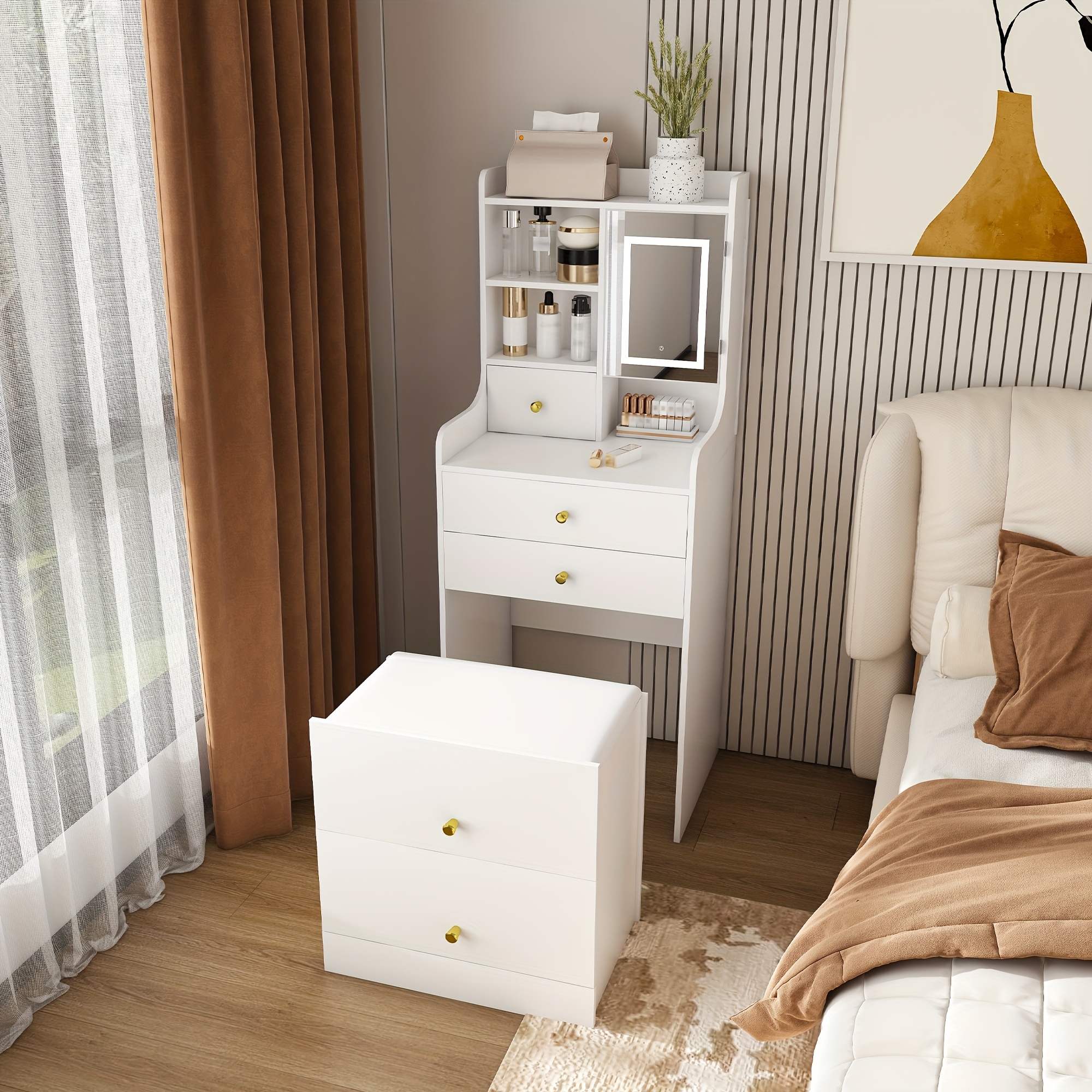 white christmas dresses Wooden Dressing Table for Bedroom with 2 Drawer, Mirror and Huge Stora –  Hexa Red main image 1
