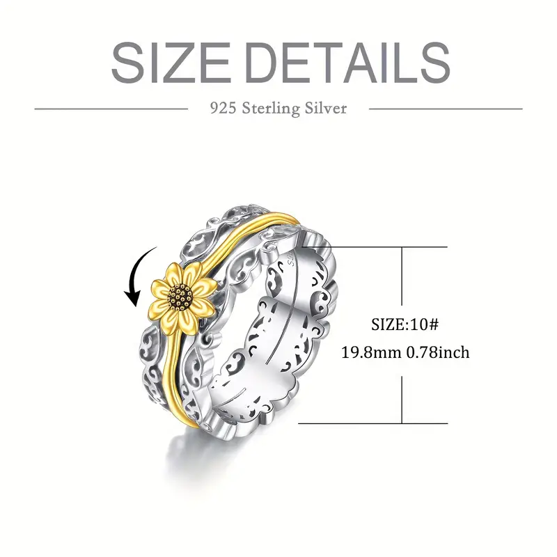 11 12 sunflower fidget rings for anxiety 925 sterling silver sunflower spinner rings for women worry ring anti stress mood rings gifts band wide Product details 6