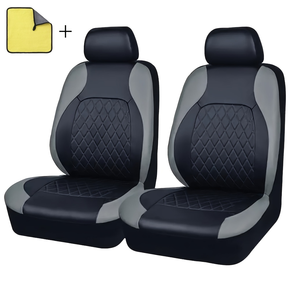 TEMU Universal Car Faux Leather Seat Covers For Front 2 Seats - , , Wear-resistant And Breathable - Includes Free Car Cleaning Towel
