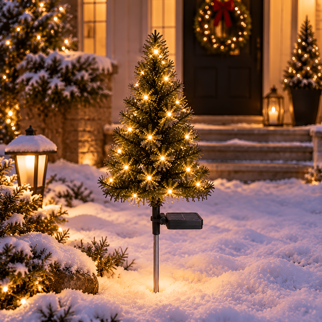 Image of 1/2 Pack Solar-powered Christmas Tree Lights, Outdoor Christmas Tree Lawn Lights, Suitable For Garden, Lawn, Courtyard, Ip65, For Christmas, Ramadan, Birthday Decorations, 90cm, 20 Led Beads, Gift
