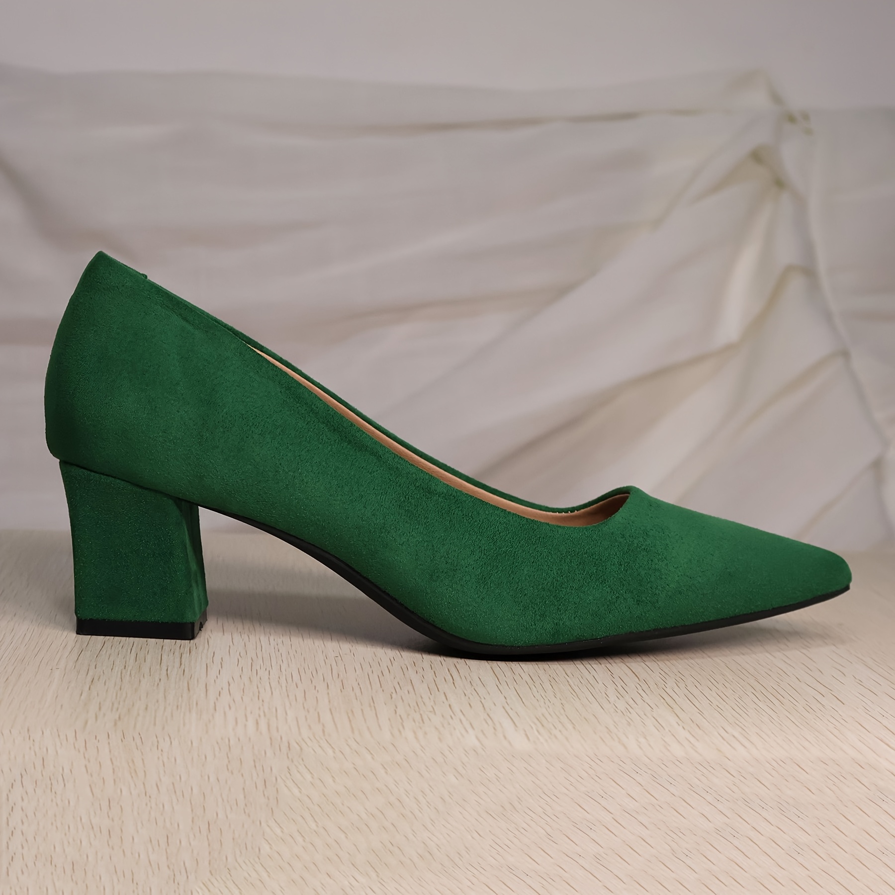 Green Low Block Heel Women'S Dress Shoes, 2 Inches, Comfortable Chunky  Closed Toe Slip-On Pumps for Weddings., Women Shoes