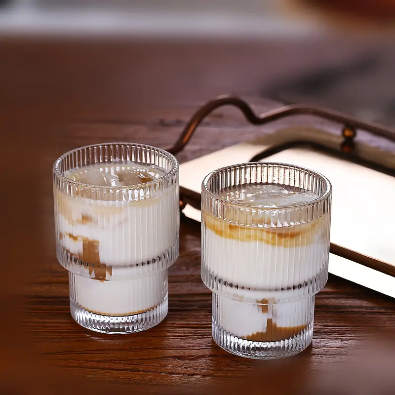 6pcs 200ml 6 8oz stackable ribbed glass cups iced coffee cups juice cups vertical striped retro glass cups reusable glass cups suitable for halloween christmas easter thanksgiving Product details 6