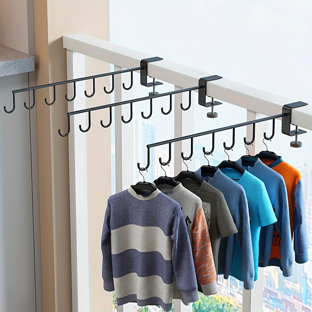 

1pc Hanging Clothes Rack With Hooks, Punch Free Clothes Drying Rack, Heavy Duty Clothes Storage Rod, Household Space Saving Storage And Organization For Balcony, Bedroom, Closet, Wardrobe, Home, Dorm