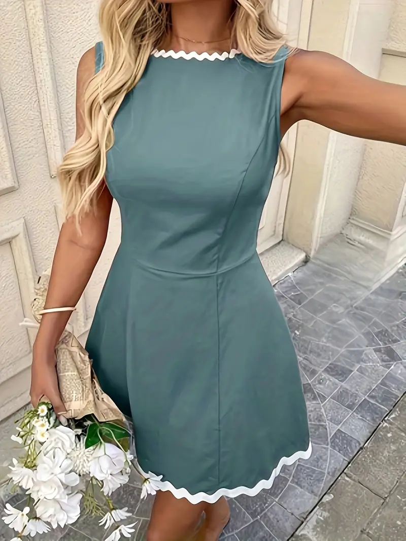 wave pattern bow collar sleeveless a line dress fitting - Temu Bahrain wave pattern bow collar sleeveless a line dress fitting - Temu Bahrain