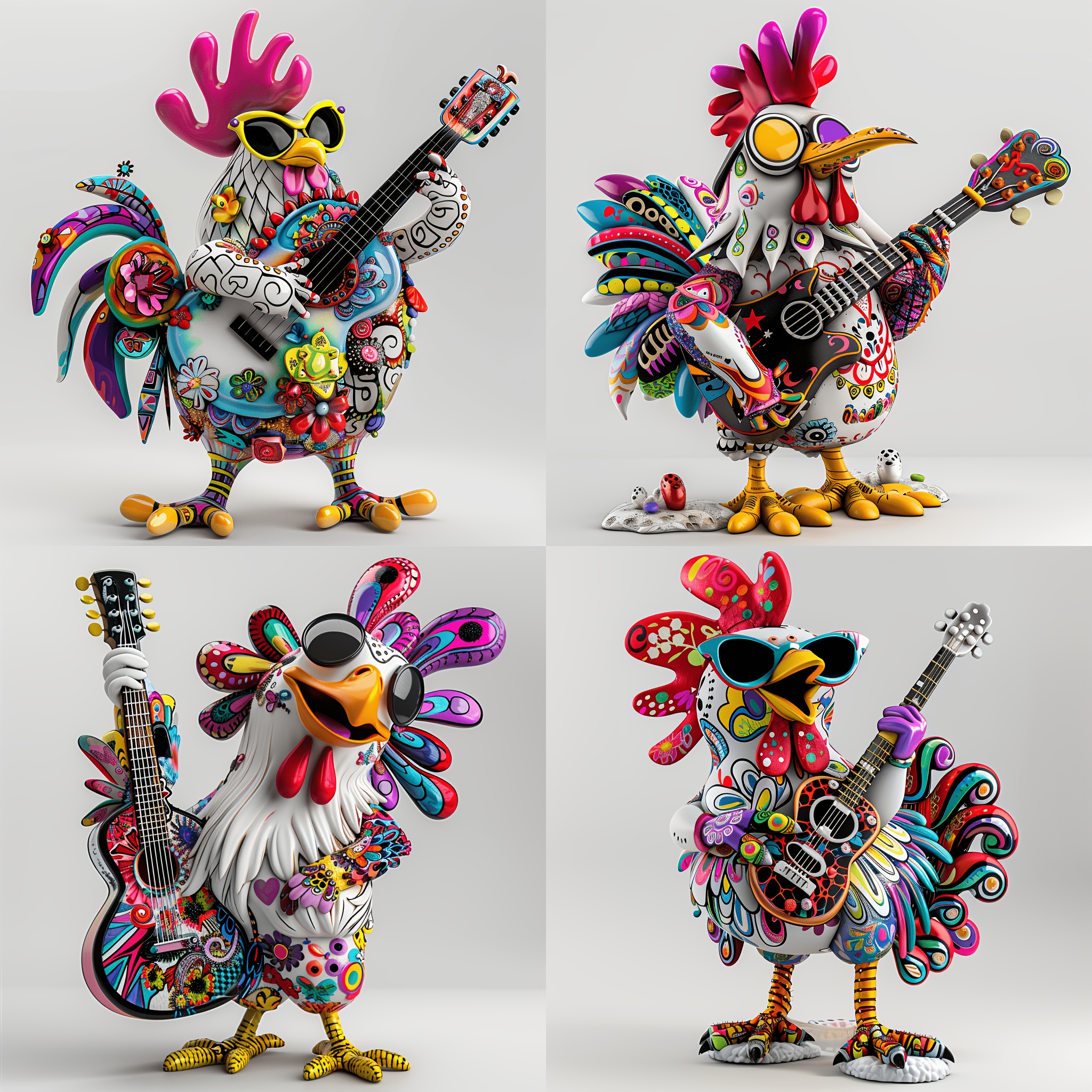 

4in1 Creative Colorful Guitar Playing Chicken Sunscreen Opaque Suitable For Most Of The Location Of The Car Refrigerator Door Whole Plate Engraving