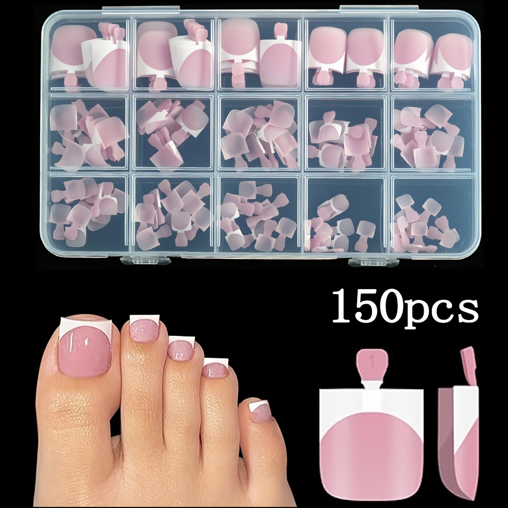 E-shop 150 Stück French Tip Press-on Zehennägel für Damen, Scharfe Quadratische Zehennägel, Berry Pink Acryl Zehennagelspitzen mit Vorgeapplierter
