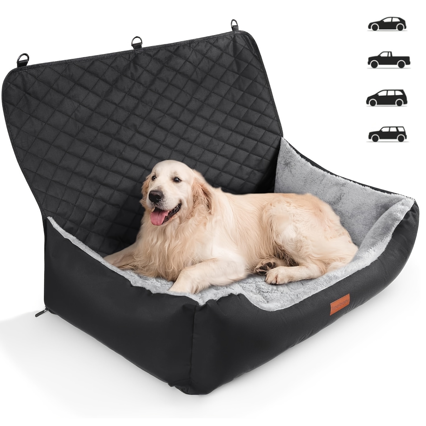 

Deluxe Quilted Dog Car Seat - Washable, Non-slip Backseat Bed With Dual-sided Cushion, Plush & Cozy For All Dog Sizes, Fit, Black With Gray Interior, Pet Car Seat