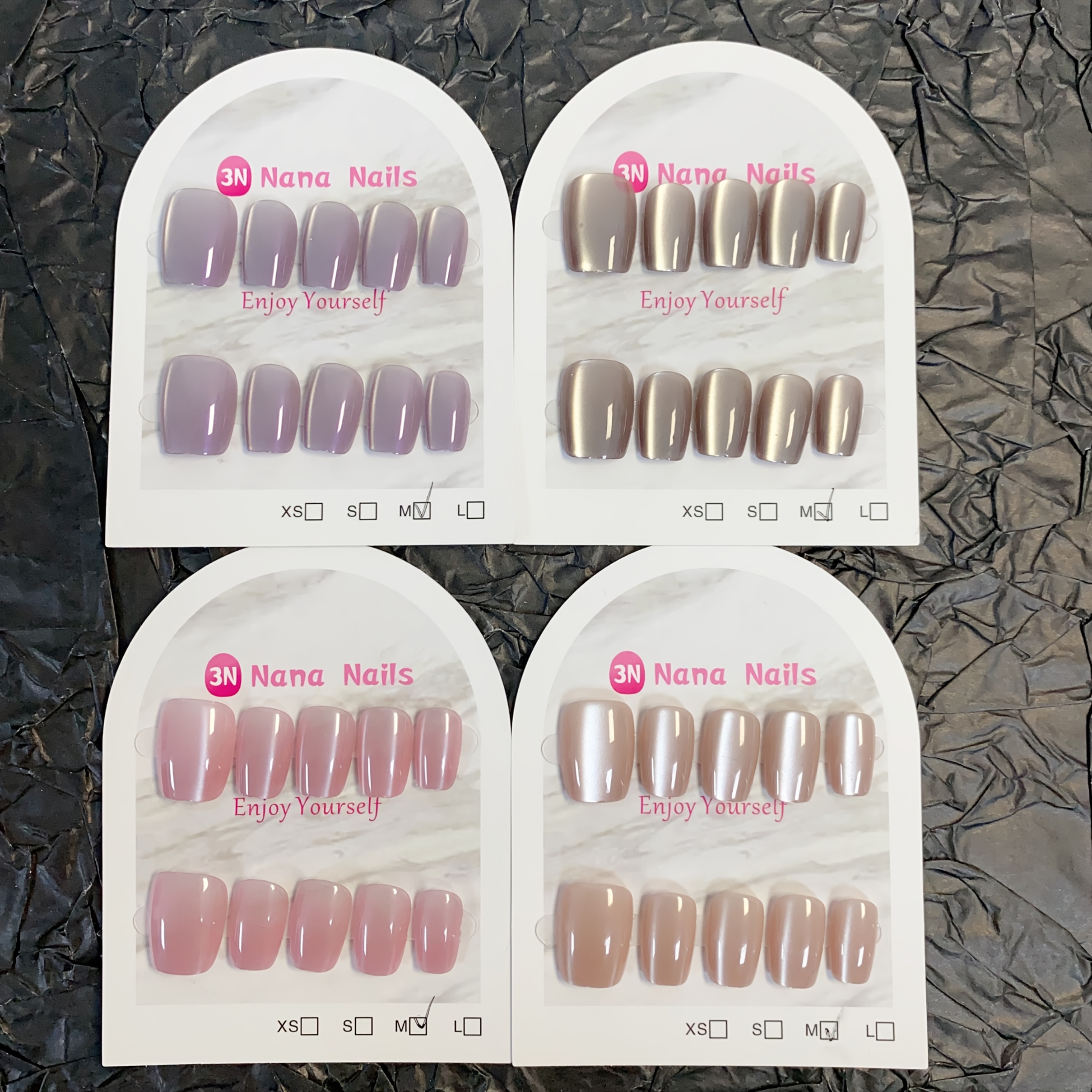 

40pcs Cat Eye Minimalist Nude Short Ballet Nail Tips 4pcs Set - Nude/pink Nude/light Brown Nude/light Purple - Suitable For Women's Or Diy Nail Art.