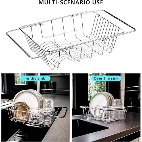 single piece adjustable stainless steel sink drain holder with handle expandable dish drying rack versatile kitchen sink organizer korean style retractable drain basket sink accessory