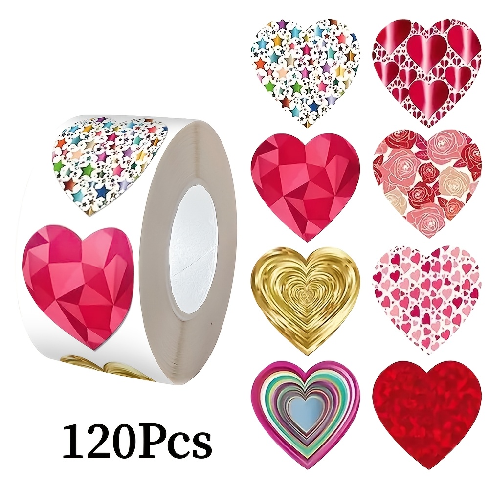 TEMU 120pcs Mother's Day Heart-shaped Stickers, Perfect For Wedding, Valentine's Day, Party Decorations, And Gift Packaging - Ideal For Scrapbooking,