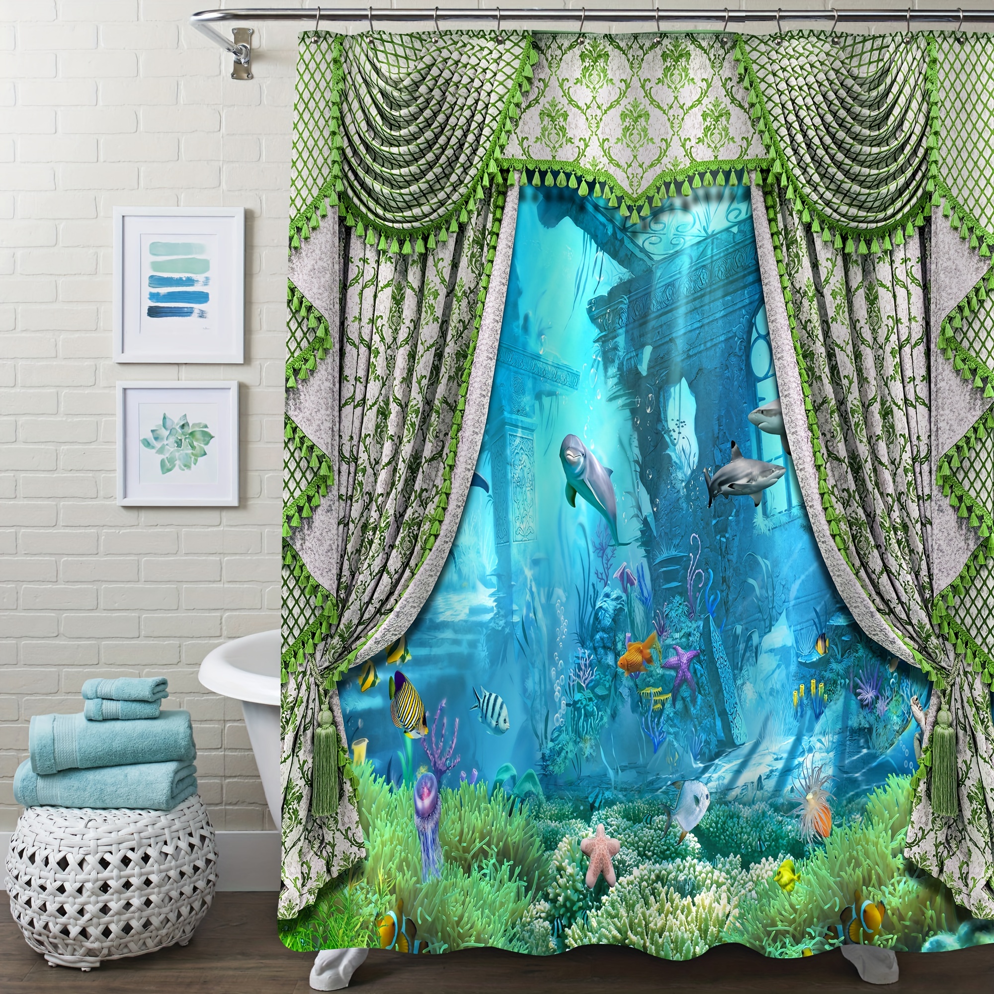 Cortina para baño de poliéster decorativa con motivos submarinos, cortina  para regadera resistente al moho, cortinas para baño con motivos marinos