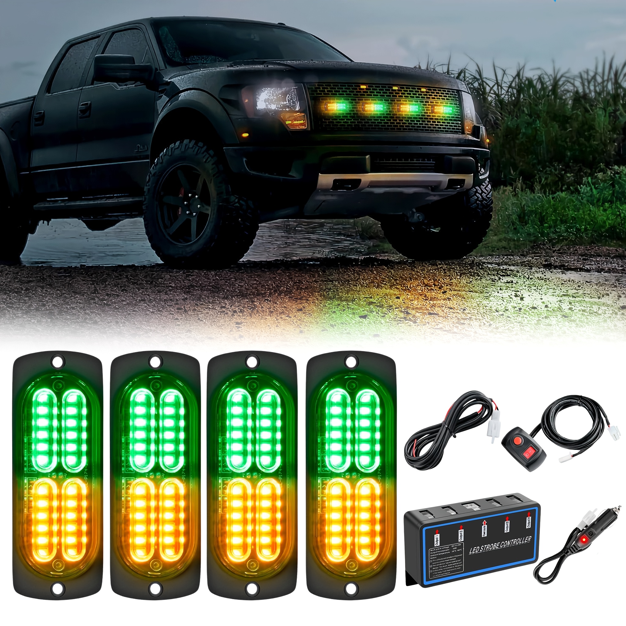 Nrgedzam 4 PCS 6-LED Red Strobe Lights For Trucks Car Vehicles Emergency Red