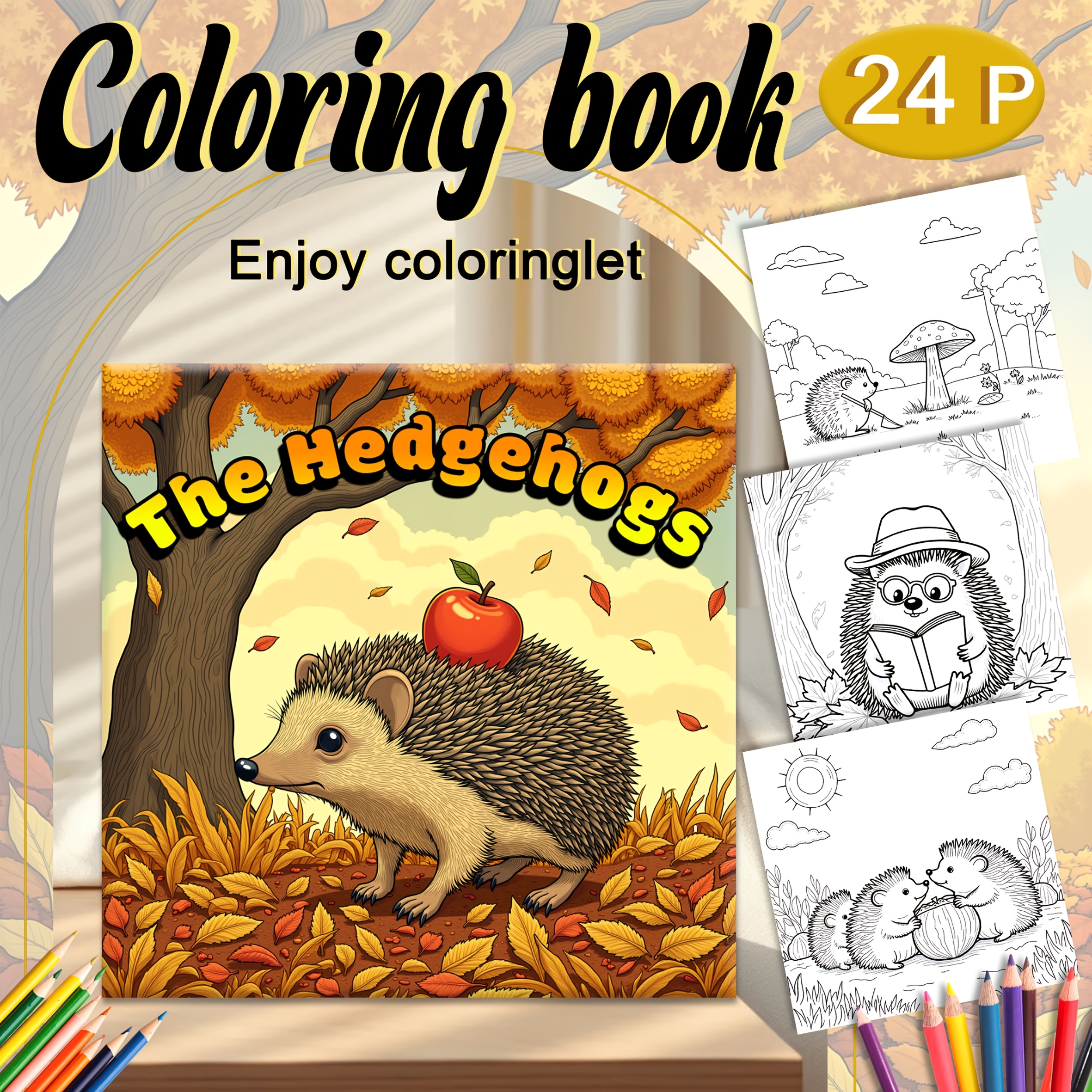 

1pc Hedgehog Coloring Book For Adults - 24 Pages, Single-sided Print, Clear Lines & Beautiful Patterns, Ideal Gift For Family & Friends, Halloween, Thanksgiving, Christmas