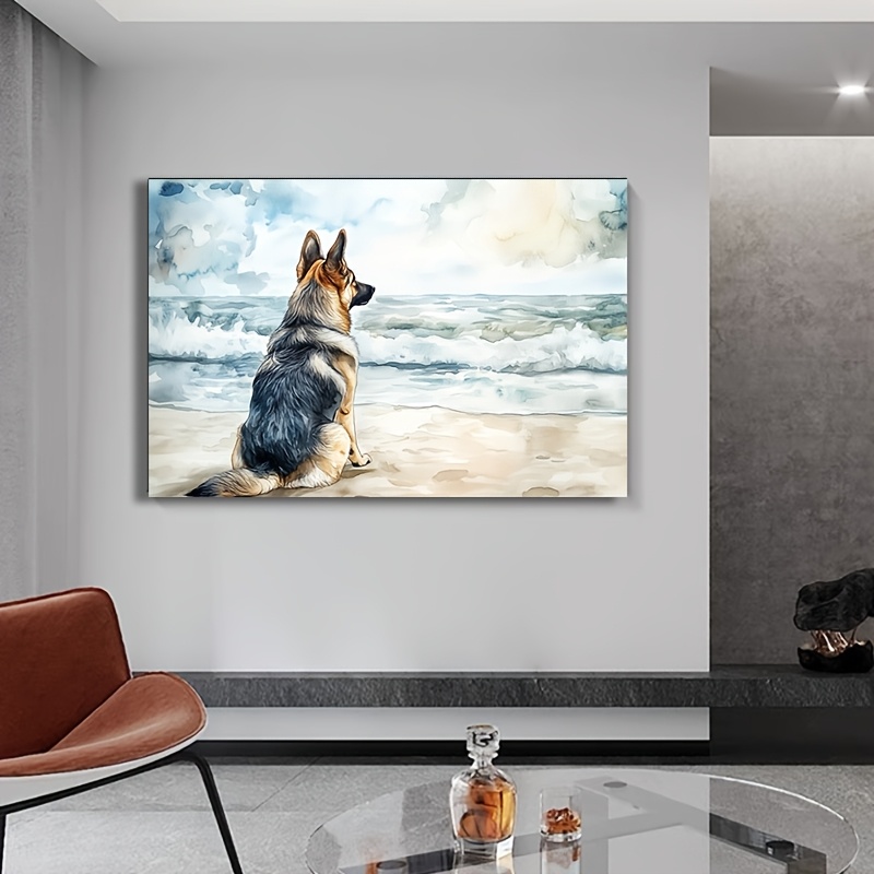 TEMU Peinture de chien de - de et blanche avec des , cadre en bois de pin enveloppé - Art déco minimaliste moderne sur toile avec cadre pour salon,