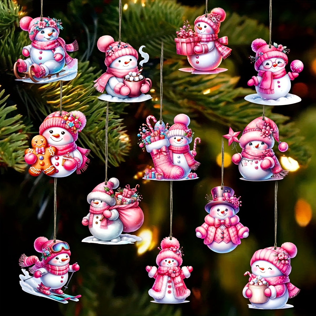 

12pcs Set Snowman Wooden , Christmas Decoration, , Christmas Included