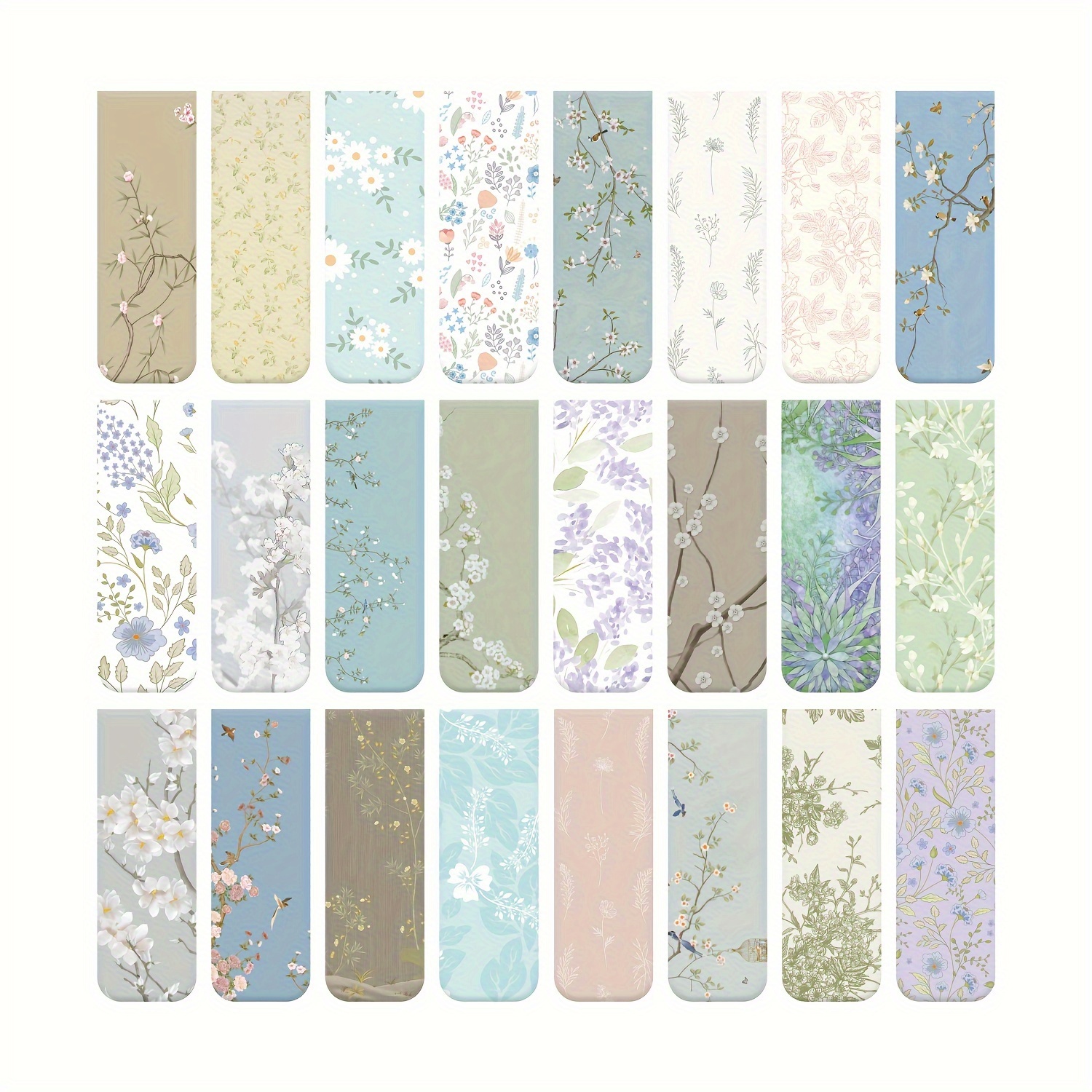 Image of 24-pack Floral Magnetic Bookmarks, Assorted Flower Designs, Paper Page Markers, 2.3 X 0.8 Inch, English Text, For Women And Students Reading