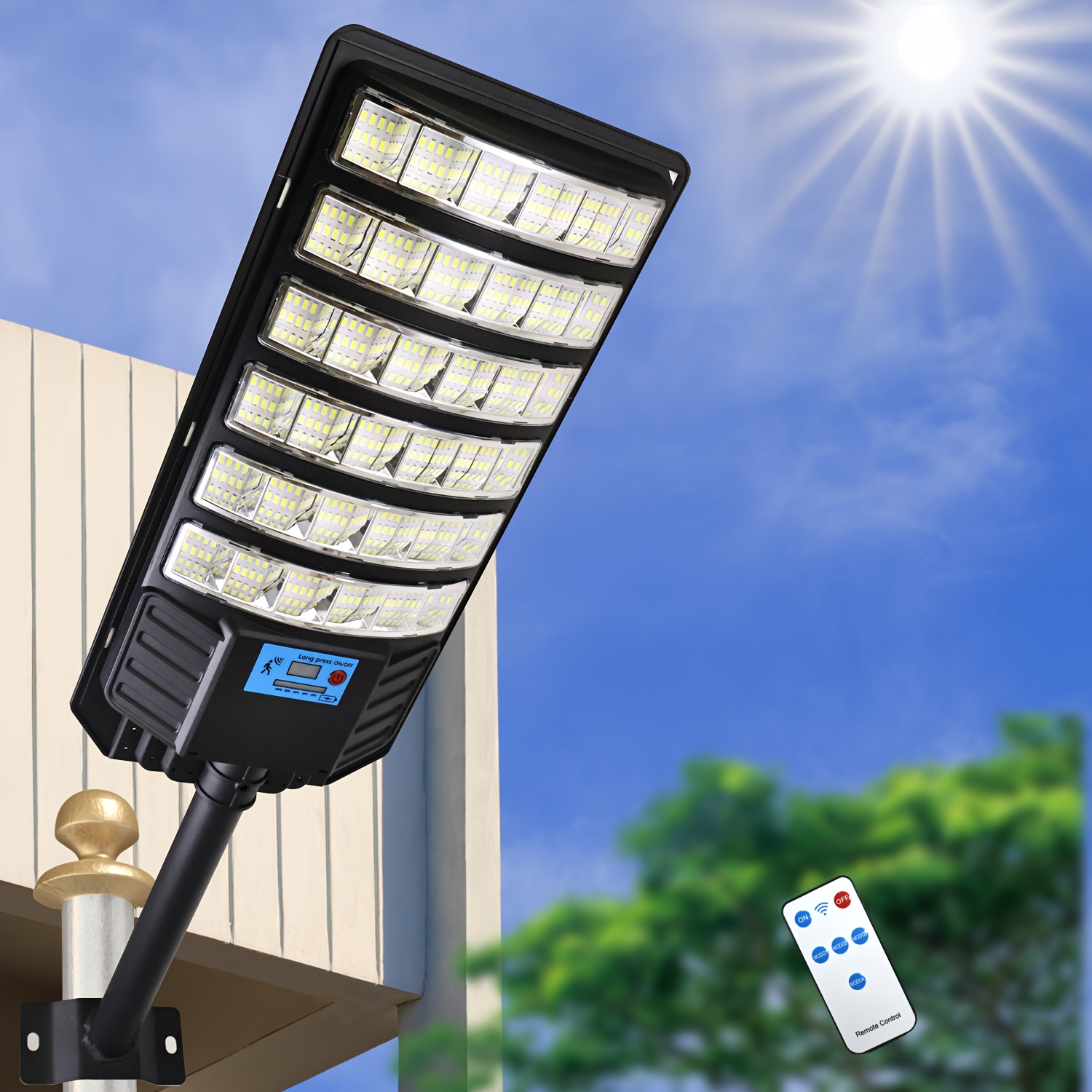 1pc solar-powered led street light with remote   sensor, 15-20m detection range, ip65   for garden, yard, fence, modern outdoor lighting, solar-powered lamp,  , sleek lamp design, durable lampshade 9