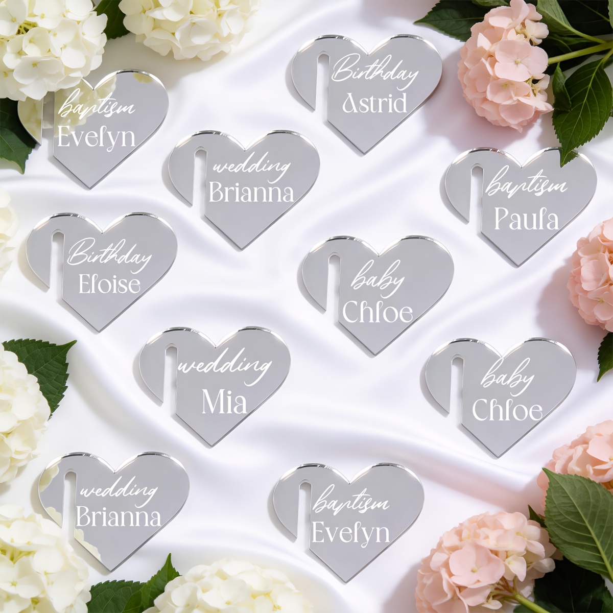 TEMU 15/30/50pcs Dookebws Custom Acrylic Heart Wine Glass Cards & Drink Identifiers Suitable For Weddings, Banquets, Parties, For Seating Or Glass