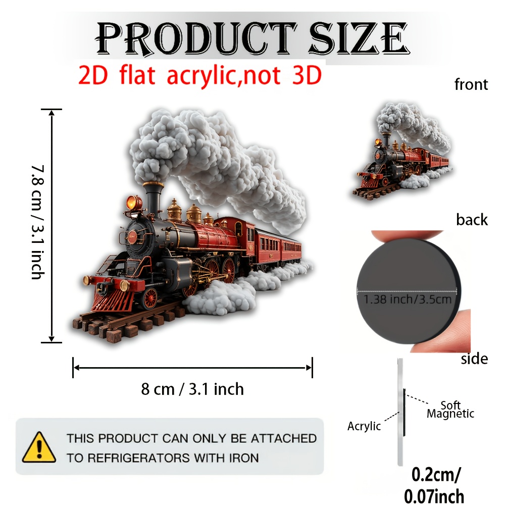 TEMU A Flat, Soft Magnet Made Of Acrylic And Rubber, Featuring A Stunning Red And Black Vintage Steam With Golden Details And A Dramatic Smoke Column