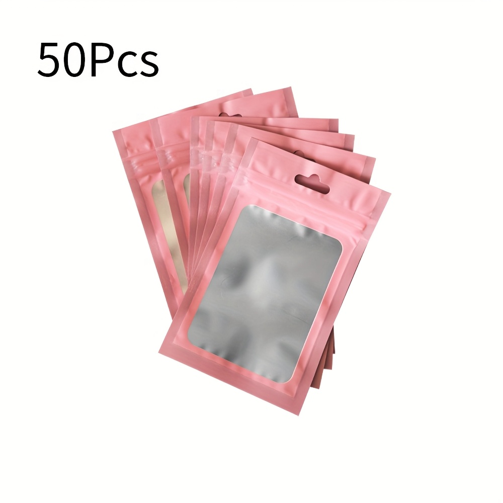 TEMU 50pcs Sacs d'emballage cadeau roses, sacs d' transparents pour bijoux et accessoires, sacs à bijoux antioxidants refermables, durables et