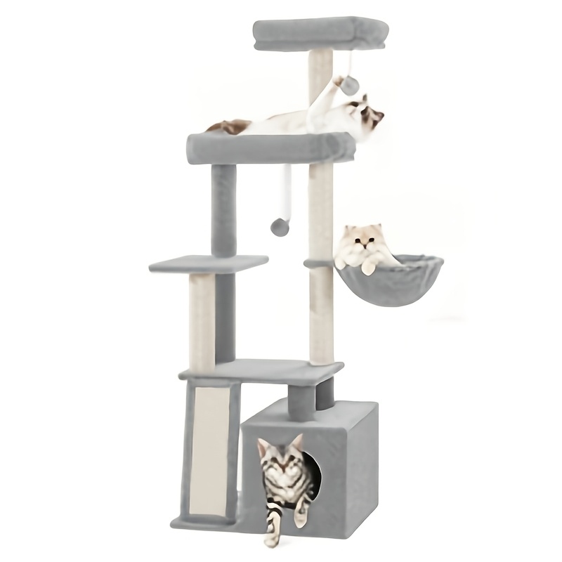 TEMU Árbol para Gatos de Interior, para Gatos de 144 cm, Rascador Multinivel con , 2 Plataformas, Cesta, , 4 Postes de Sisal, Tabla para Rascar, de
