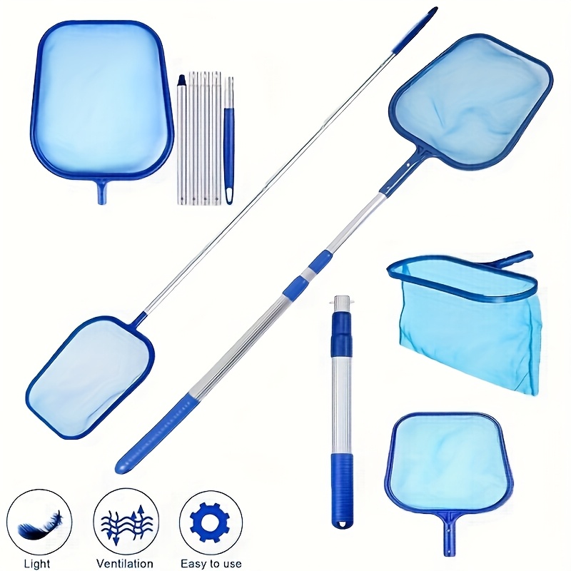 red de espumadera telescópica para piscina de malla   con   extensible de 8 pies, cesta de pp   resistencia para limpieza de spas y jacuzzis, herramienta para eliminar hojas de fuentes