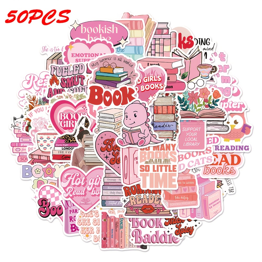 50pcs Fun Pink Bookish, Creative Cartoon Pvc Stickers Suitable For , Phone Cases, Laptops, Computers, Suitcases, Refrigerators Decoration