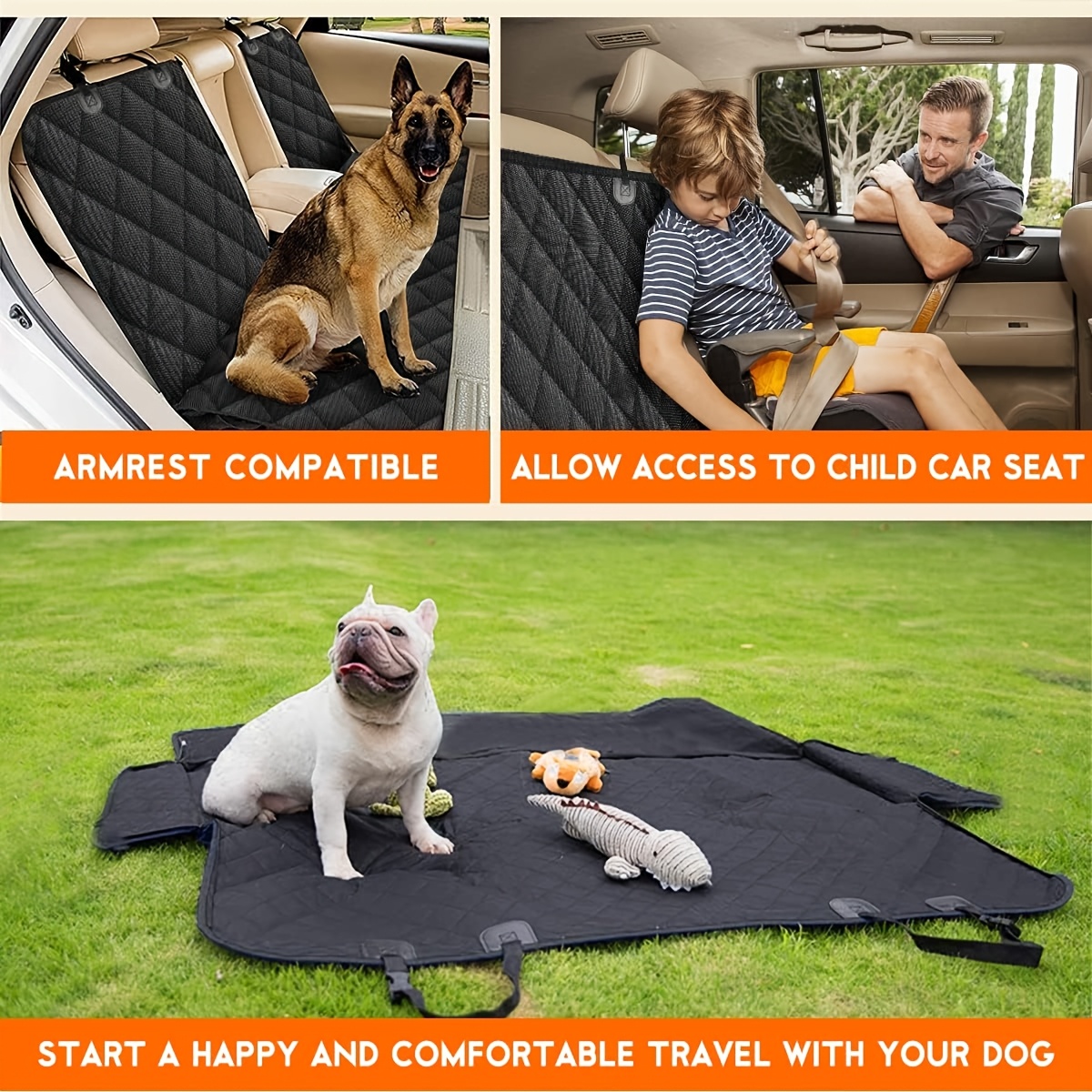 Dog Car Seat Cover, Rear Seat Protector; Pet Car Seat Protector Bench, Heavy-Duty Seat Cover Fits Most Cars, Trucks, and SUVs' Center Armrests