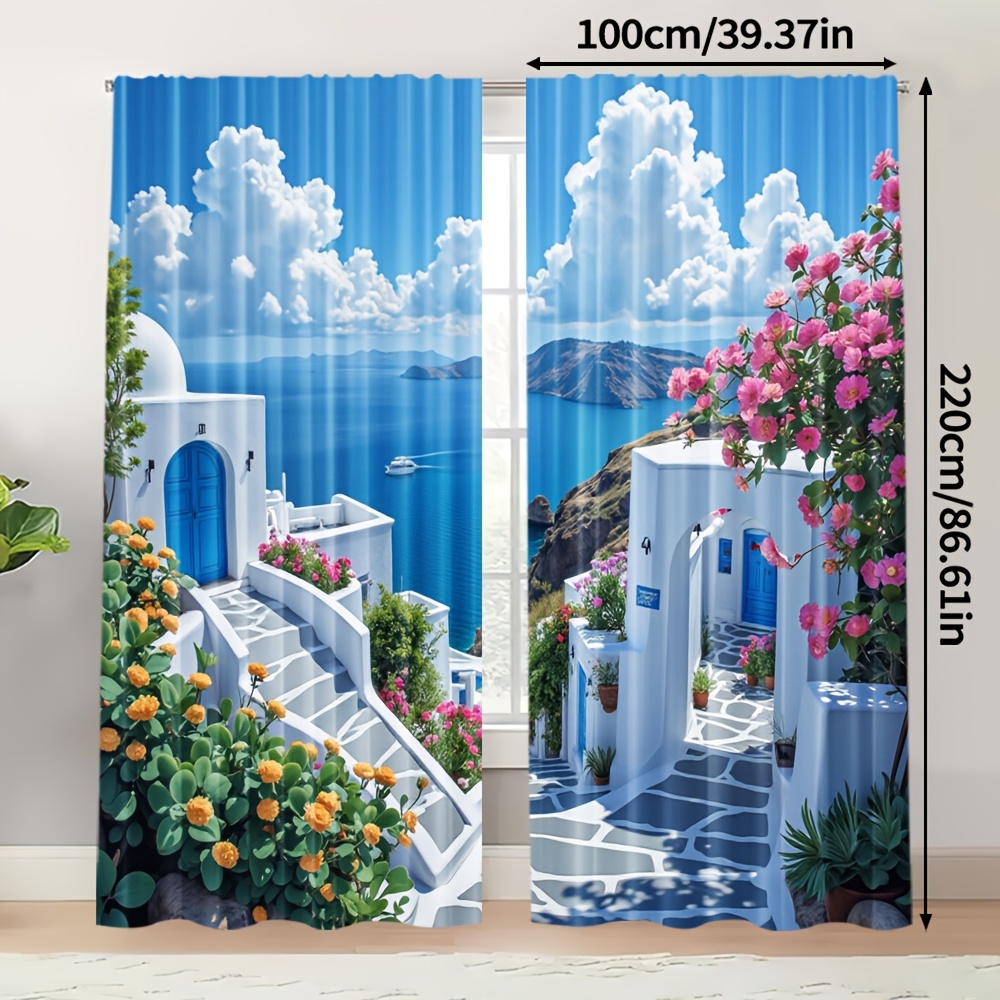 TEMU 2 pièces, Rideau de Fête Vue sur En de Petite Ville Polyester Polyvalent et Durable, Électricité, Idéal pour Décorations de Rideaux Translucides