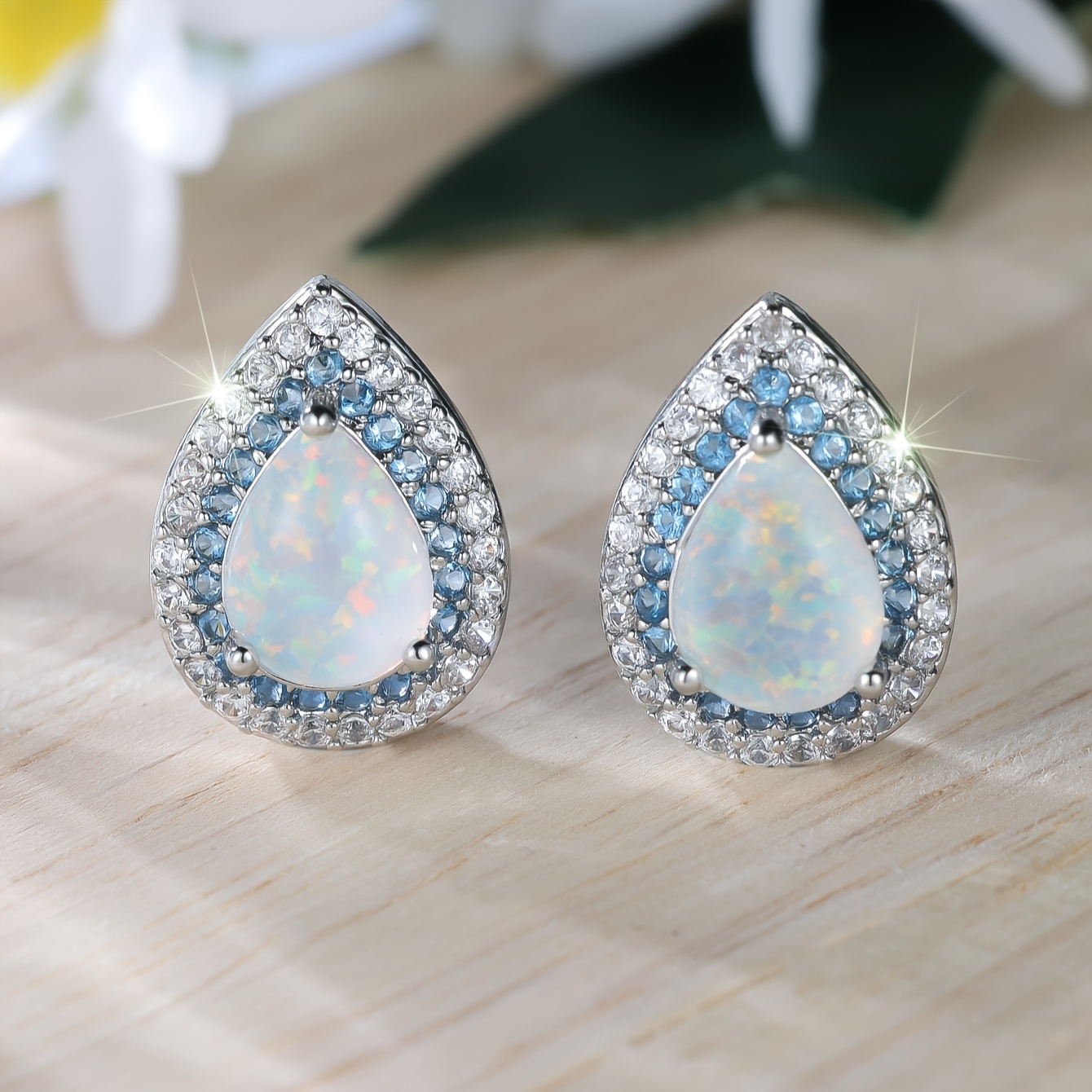 

Elegant White Synthetic Opal Silvery Stud Earrings For Christmas Valentine's Day Holiday Wear, Suitable For All