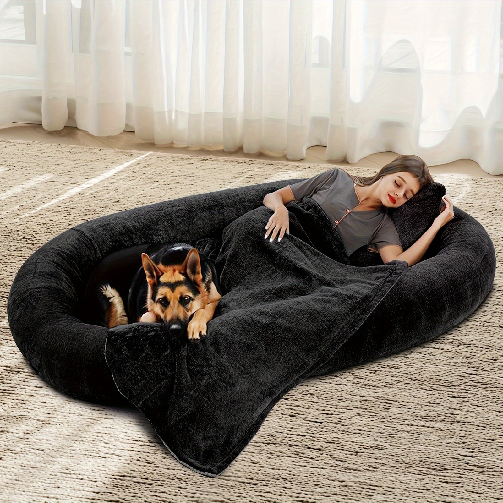 

Large Bed 72"x48"x10" Human Size Dog Bed For People Adults, Soft Fur Oval Nap Beanbag Bed For Adults And Pets With Soft Fur Cover