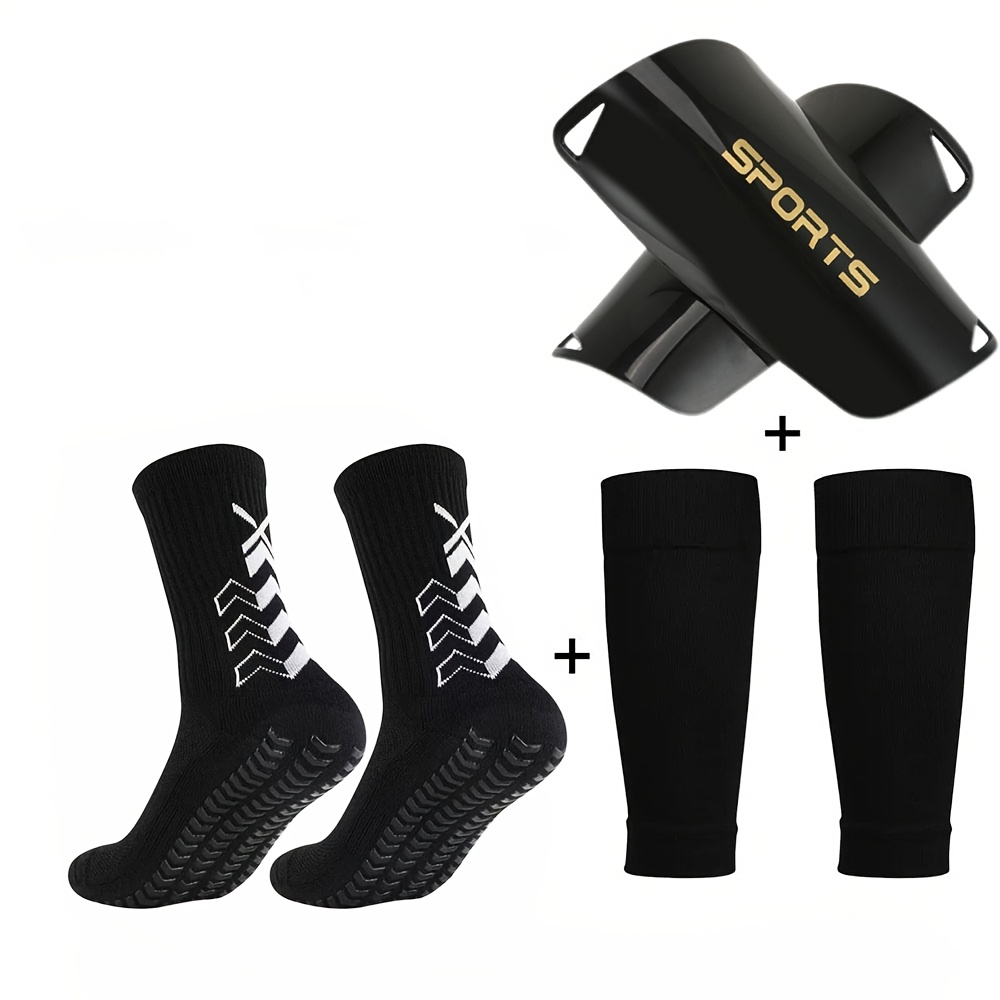 TEMU Soccer Training Set Unisex 1 Pair Mid-calf Socks And 1 Pair Leg Pads And 1 Pair Knee Pads, Suitable For Outdoor Soccer