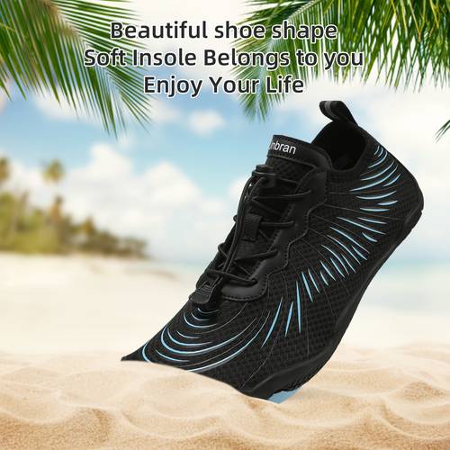 mens quick dry barefoot shoes lightweight breathable fabric upper adjustable lace up closure non slip rubber sole ideal for hiking swimming spring summer outdoor activities