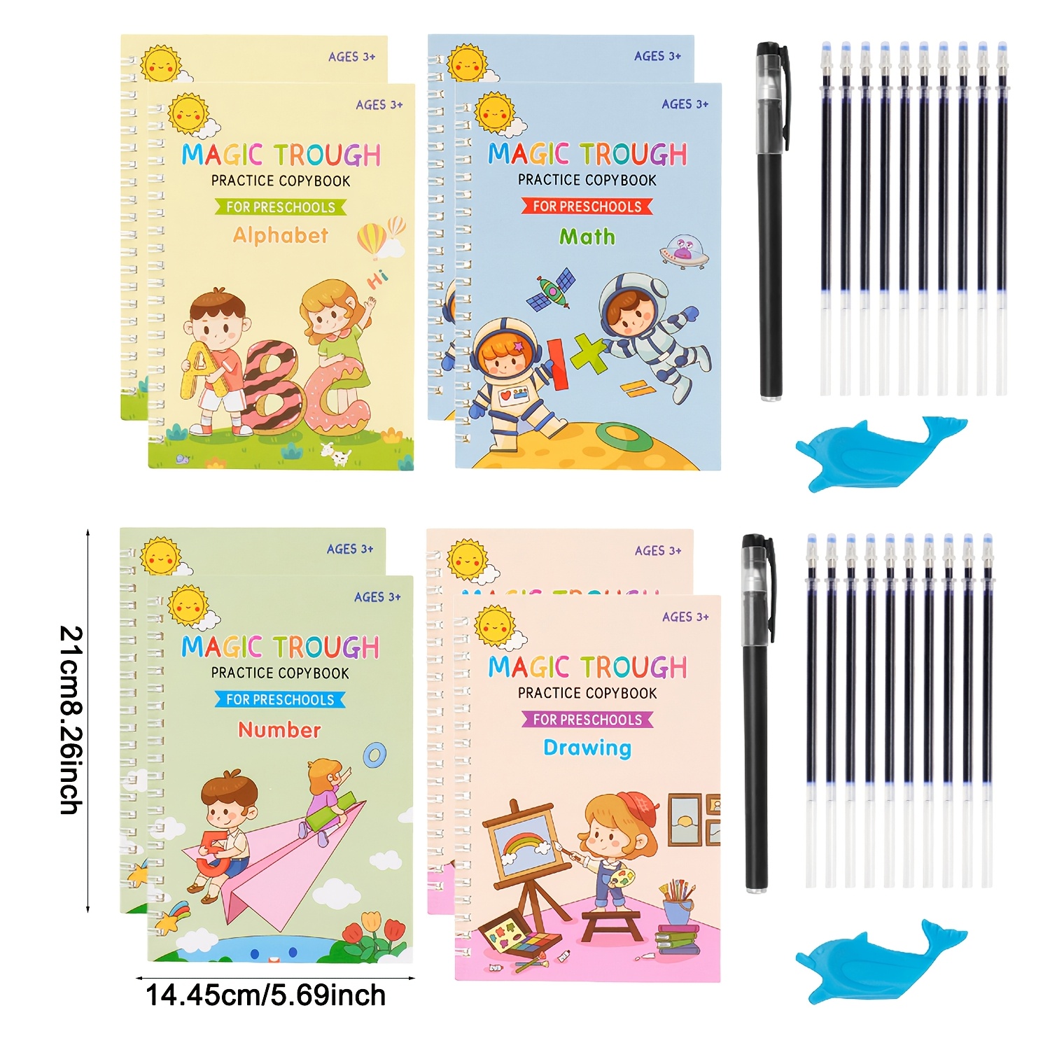 Large Copybook Set For Kids Ages 3-8 - Reusable Large Grooved Handwriting Practice Book, Calligraphy & Alphabet Tracing Workbooks Kit Back To School