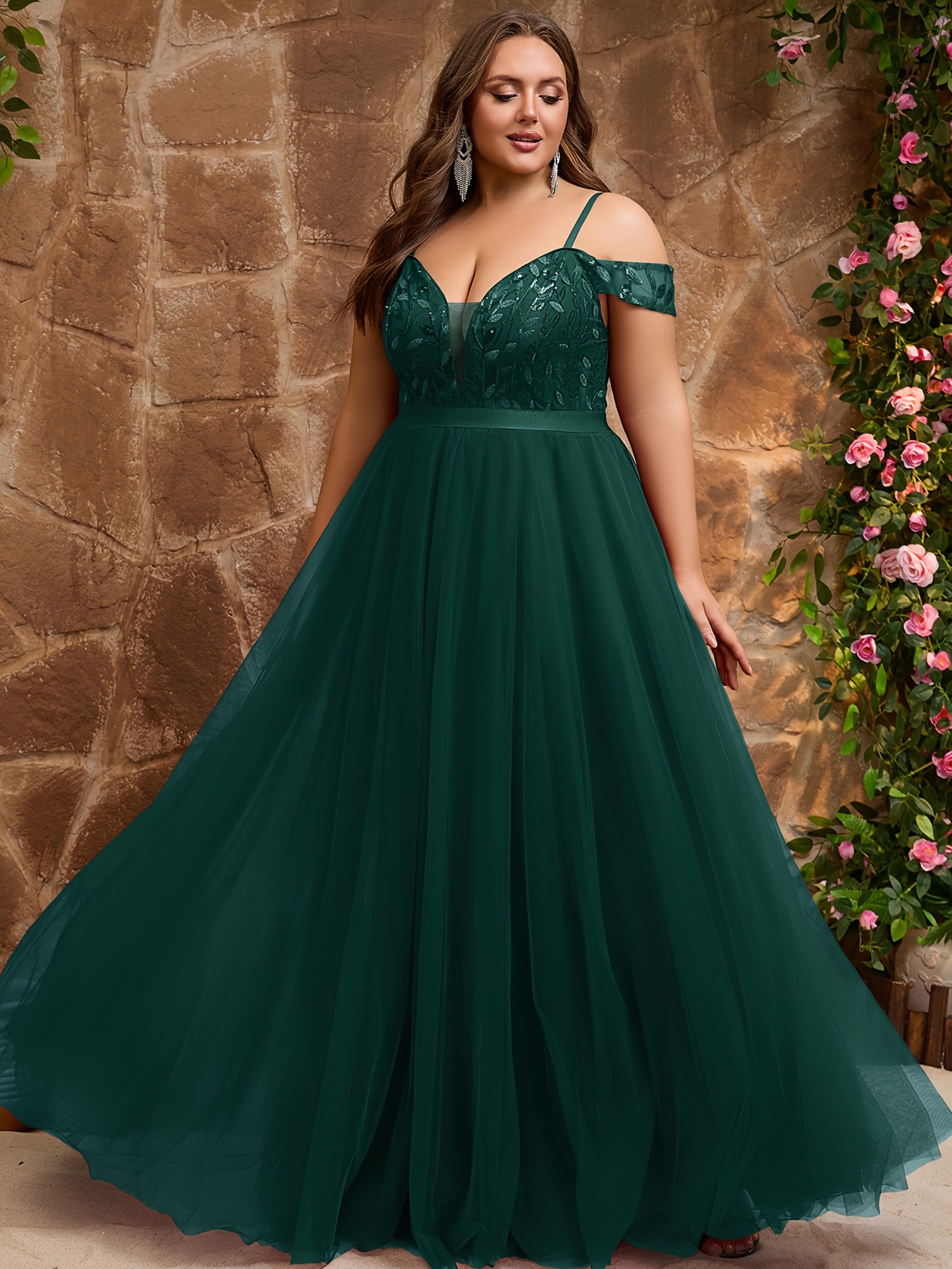 plus size plus size womens shoulder sequin embroidered - Temu New Zealand
