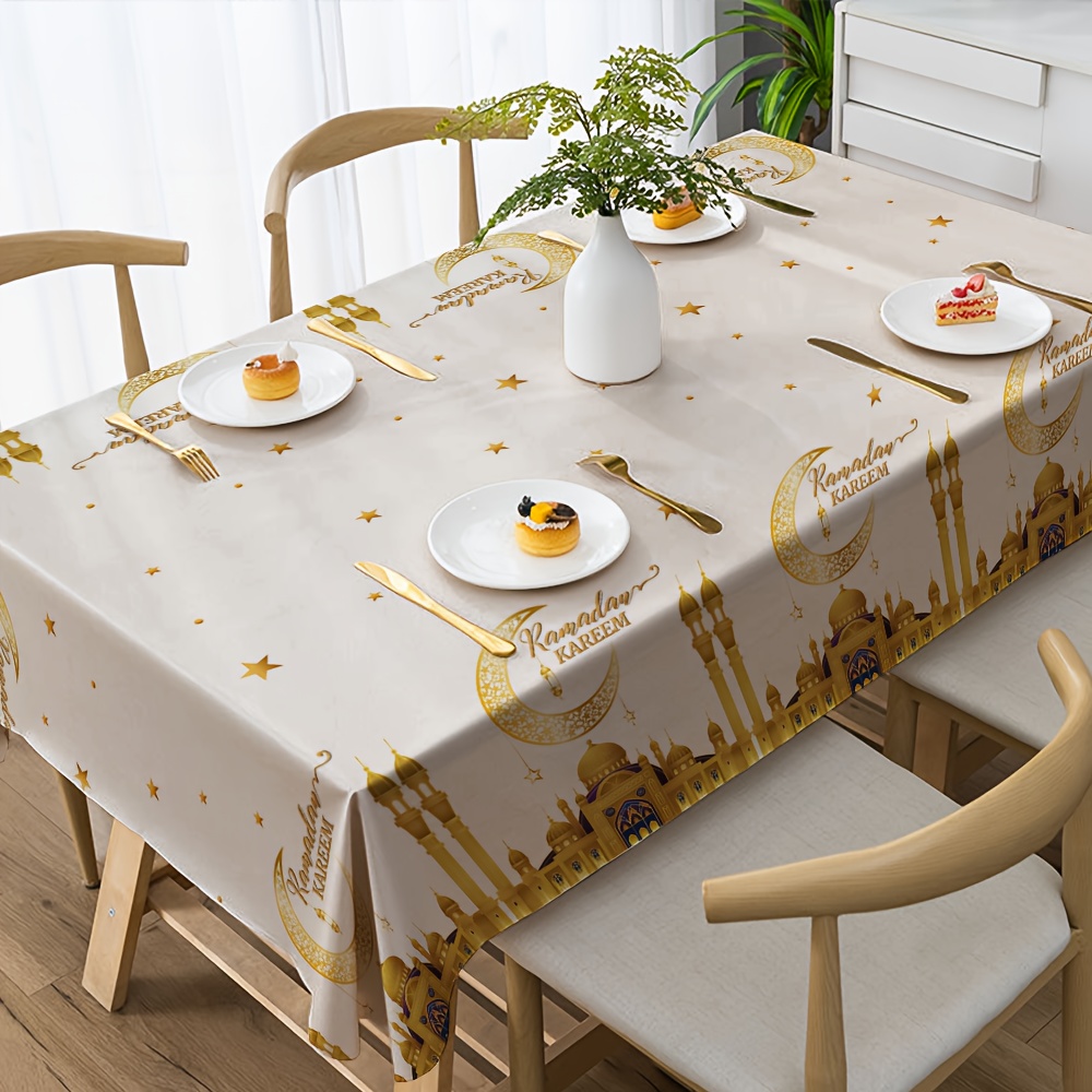 

1pc, Eid Al Fitr Tablecloth, 213cm * 152cm/83.9in * 59.9in, Made Of Polyester Material, Suitable For Indoor And Outdoor Eid Al Fitr Party Dining Table Decoration During Ramadan