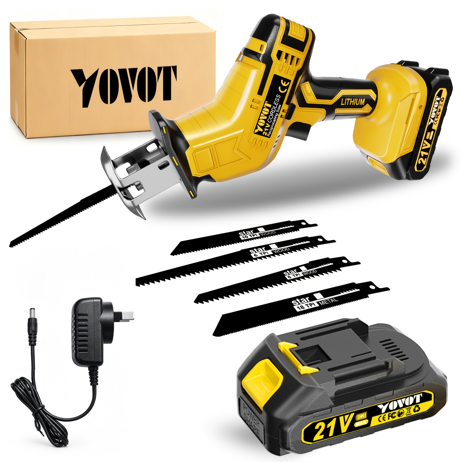 TEMU Upgraded Electric Reciprocating Saw, Wireless Rotary Saw With 2 Or 1 Battery, 4 Replaceable Saw Blades, Including Safety Locks, Featuring Safety