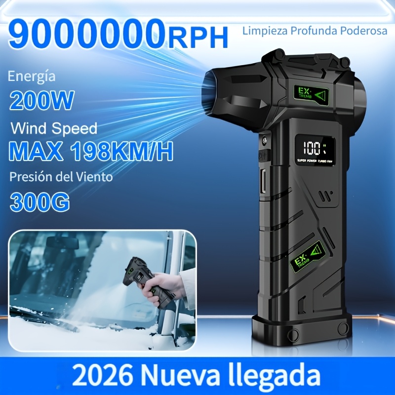 imagen del artículo [  y mejorado 2026] soplador de aire eléctrico turbo 9000000rph, ventilador de   portátil e inalámbrico con pantalla led y usb-c de 4 velocidades para limpieza   de teclado, coche, engranajes, soplado de nieve, hojas, tienda de campaña,  ,   - un   para hombres y    