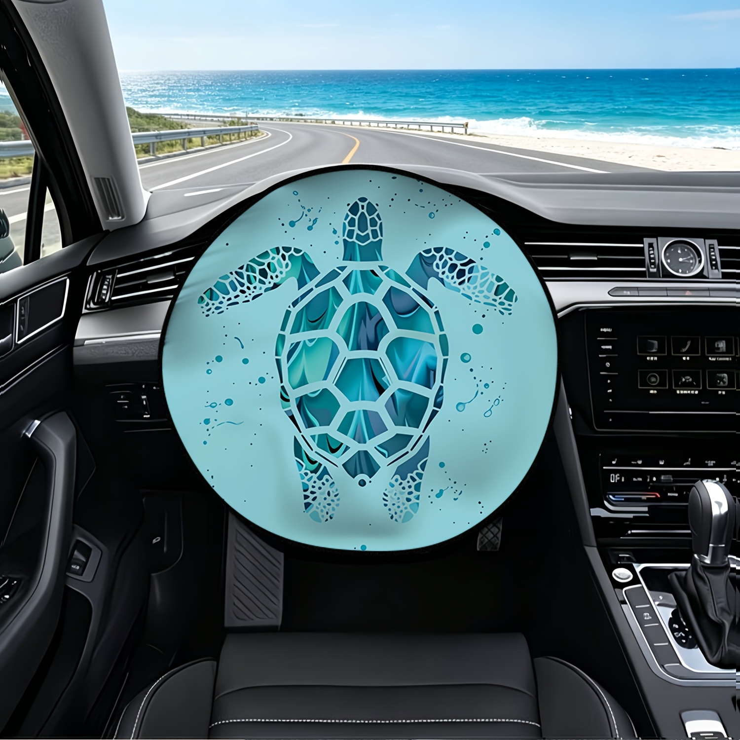 TEMU 1 Housse de volant avec motif de tortue de mer nageant dans l'océan, protection solaire et isolation thermique, pour l'été, améliore l' au