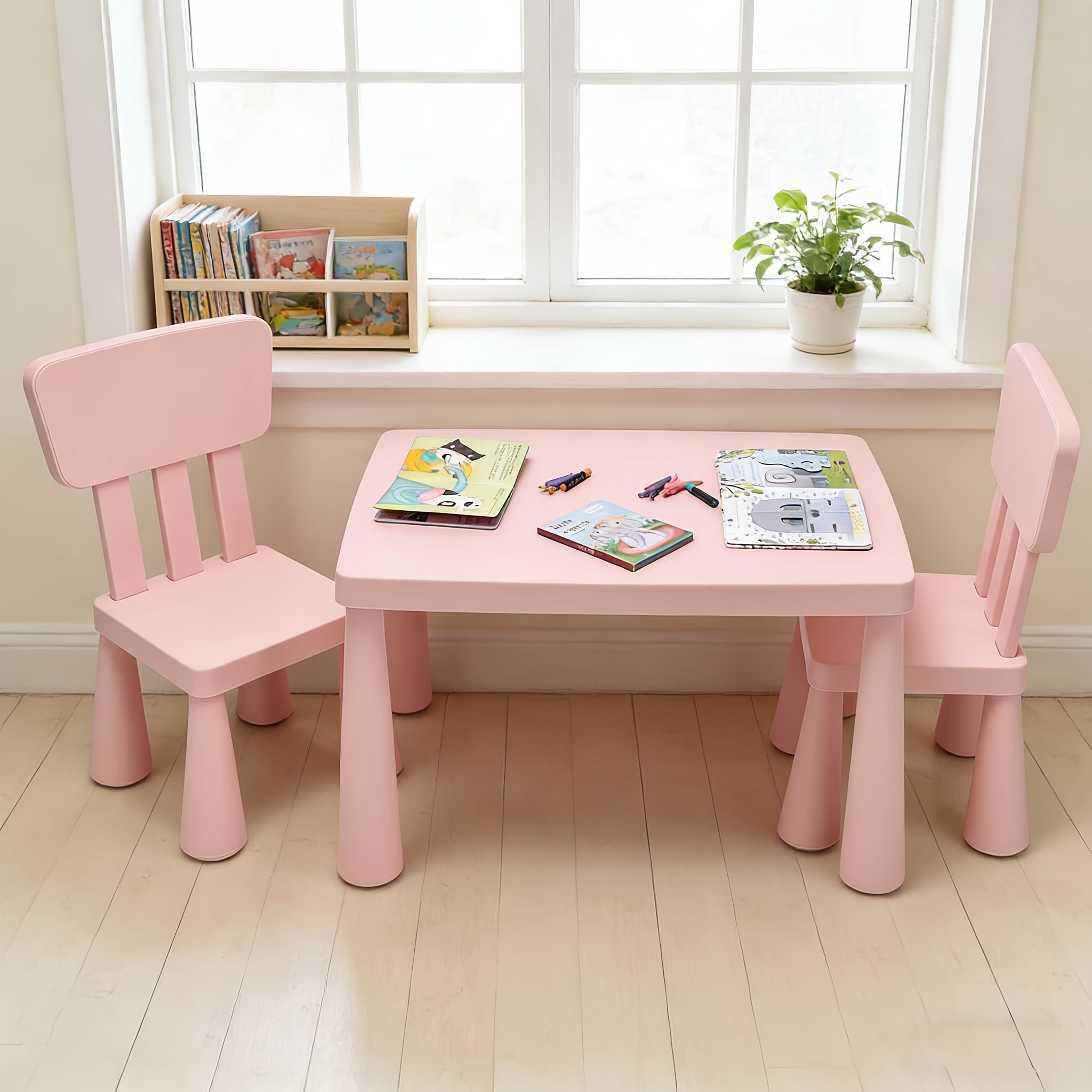 Image of Table And 2-chair Set, Play Table With 2pcs Chairs For Eating, Drawing, Writing, And Crafts, Furniture Set, Table And Chair Sets, Pink