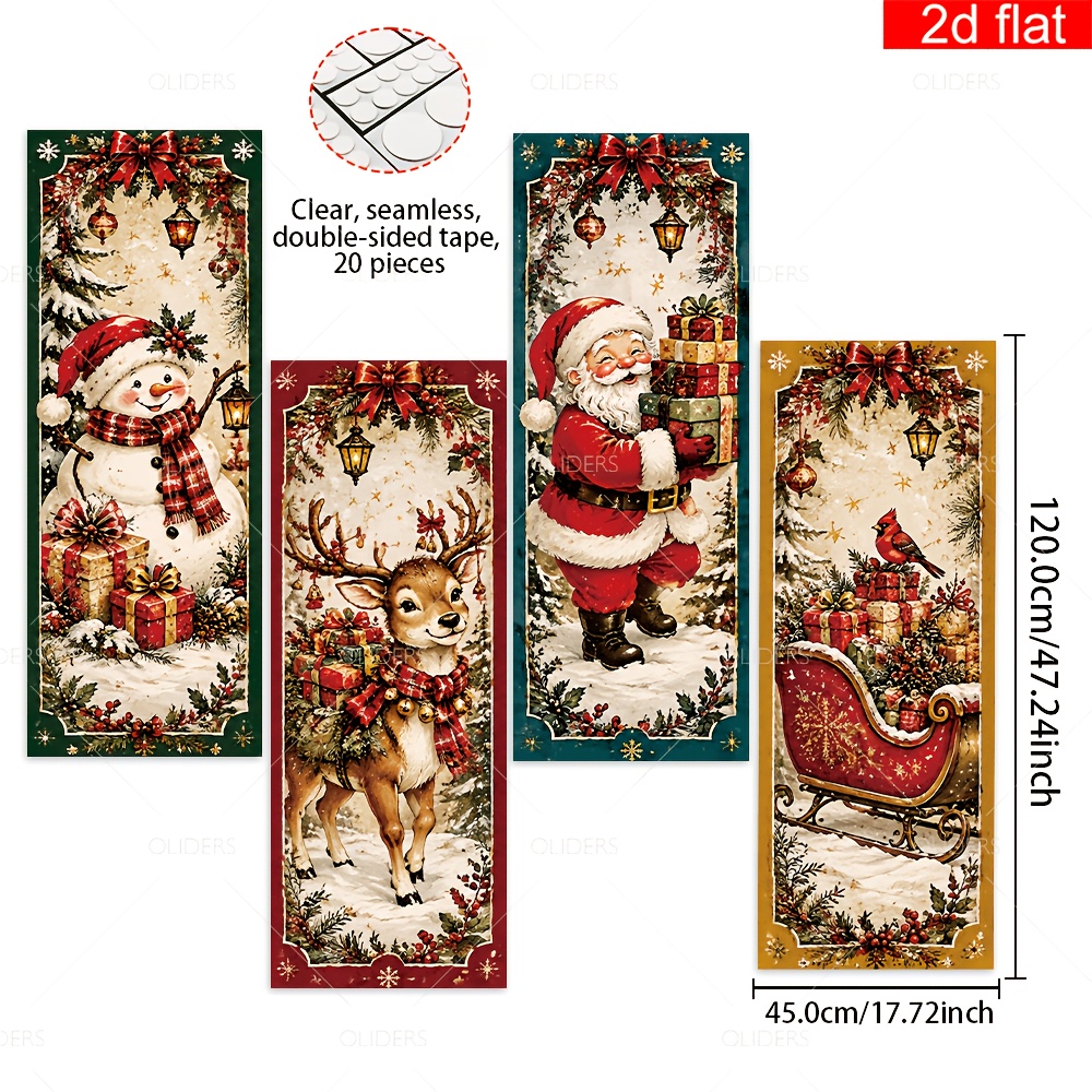 TEMU 2d Flat, 2d Flat Banner 4pcs Christmas Decorative Banners Made Of ; Featuring Prints Of Santa Claus, A Snowman, A Reindeer, And A Sleigh;