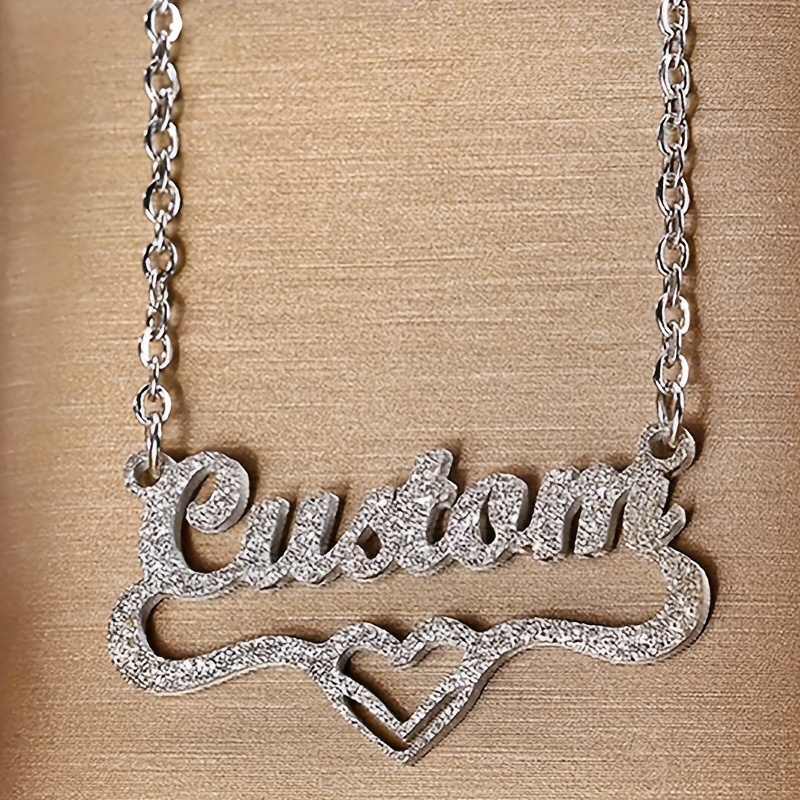 Custom Bling Name Necklace 316L Stainless Steel Heart Nameplate Pendant