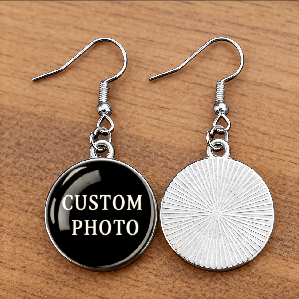 TEMU 2d Flat, A Pair Gemstone Glass Earrings, 2d Flat, Customizable With Photos, Logos, And Patterns, Suitable For Holiday Gifts And Daily Wear,