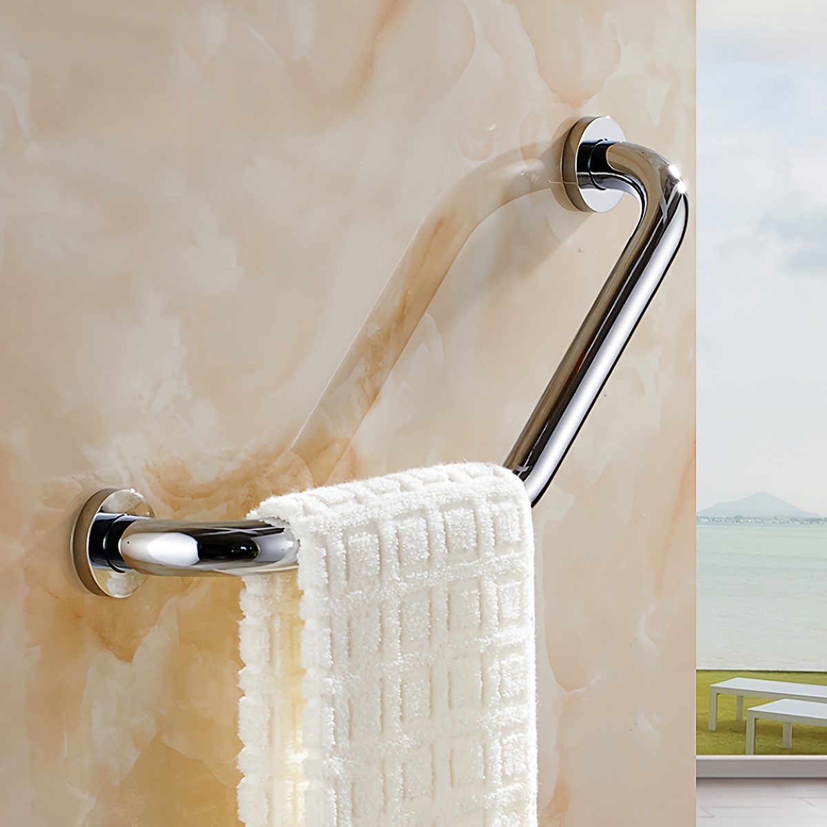 

1pc Stainless Steel Bath Safety Grab Bar, 18.11in Length, Non-slip , Elderly Shower & Bathtub Support, -resistant, , Weight-bearing, With Pre-drilled Holes For Bathroom