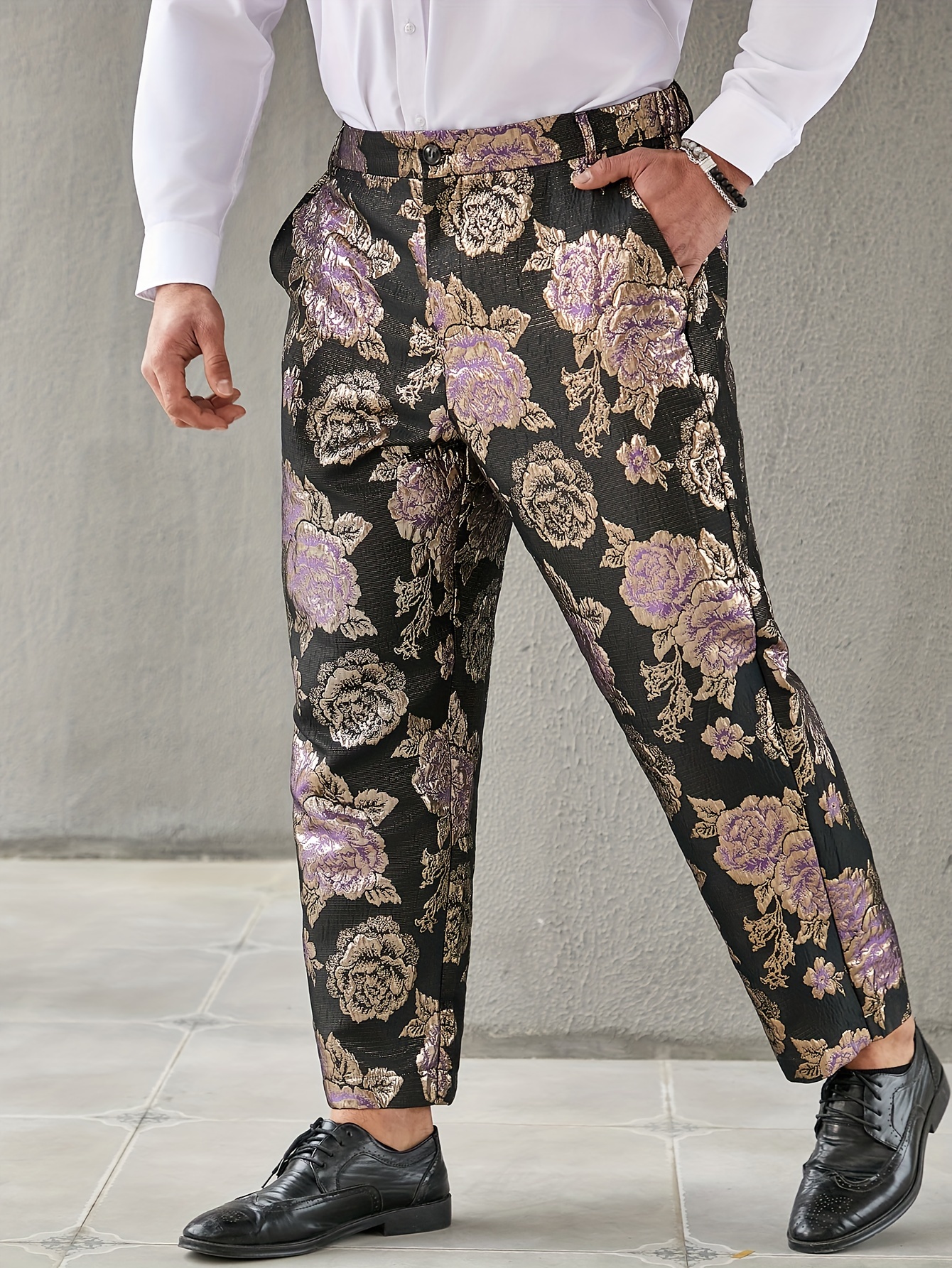 【新品未使用,タグ付き】FLOWER MOTIF SH.PANTS | MEN mens plus size floral jacquard casual straight leg pants - Temu