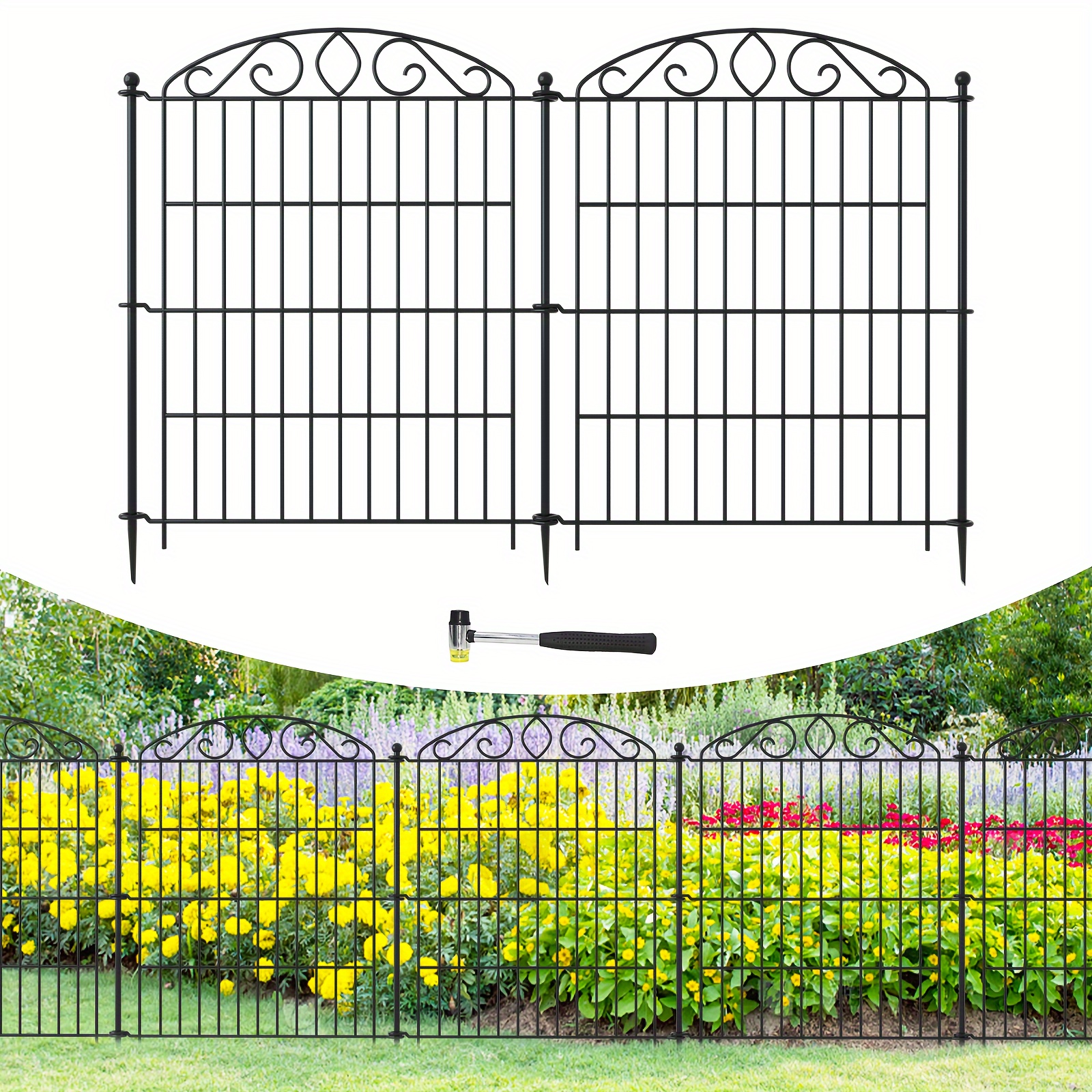 

Decorative Outdoor Dog Garden Fence For Yard, 30 In (h) Tall 6 Pack/ 12 Pack Animal Barrier No Dig Fencing Rustproof Metal Wire Panel Border For Dog, Rabbits, And Patio Temporary Ground Stakes