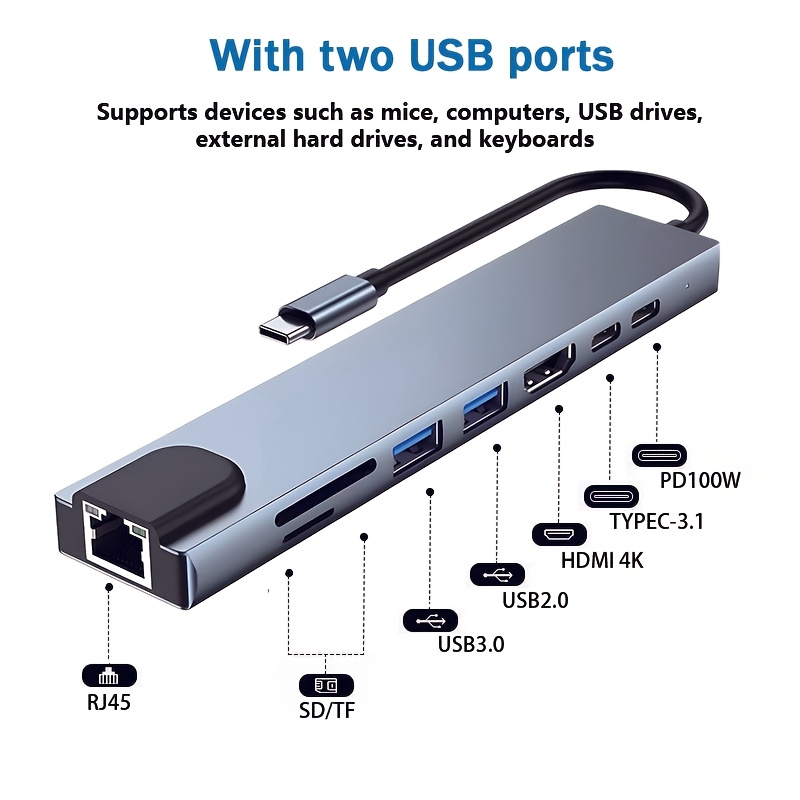 8-in-1 USB C Docking Station • Laptop Expansion Hub • RJ45 100mbps • Suitable for MacBook Pro/AirPad Pro, XPS, Etc