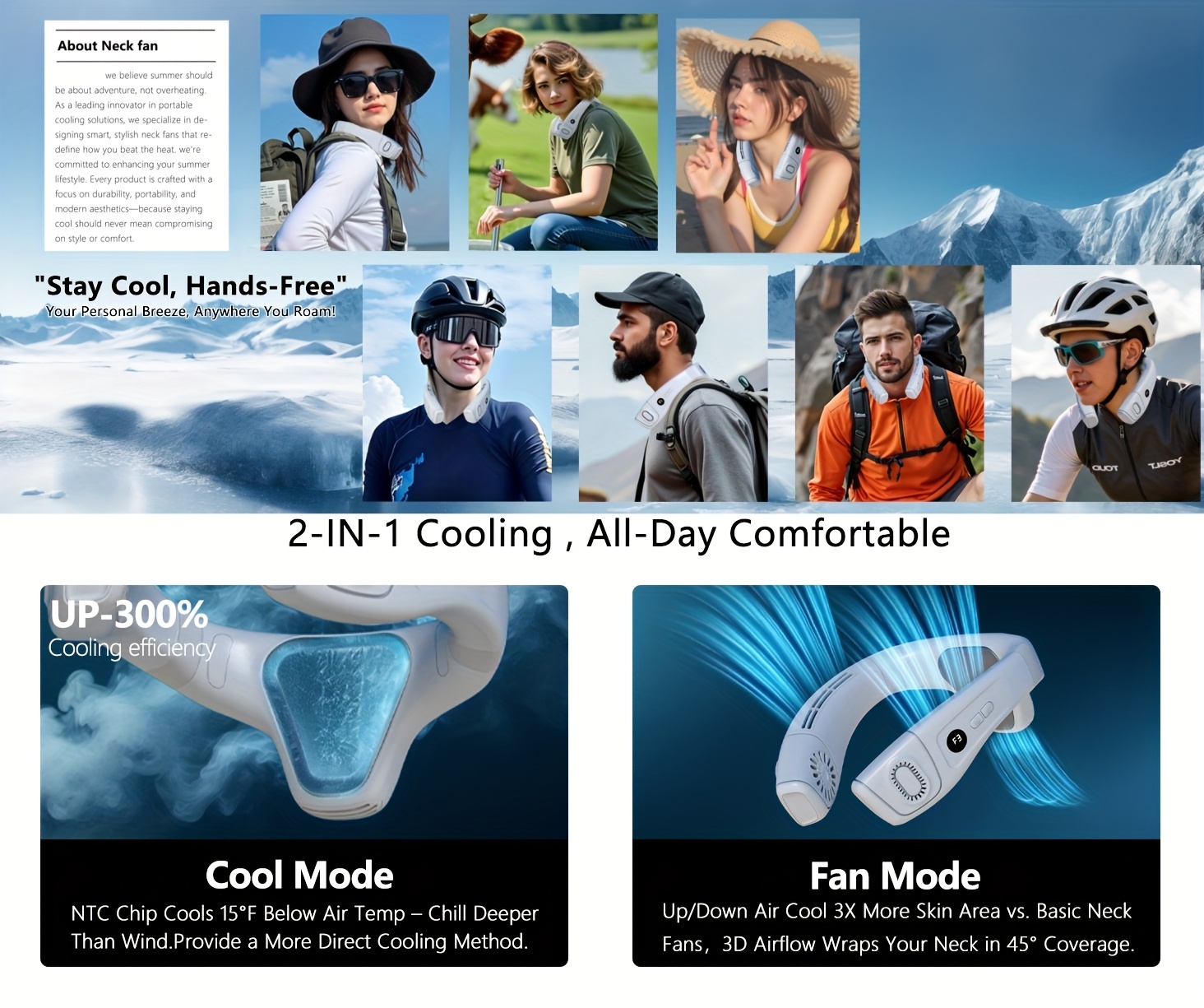 Upgraded 5200mAh neck air conditioner fan, ultra-light portable rechargeable neck fan, personal cooling device neck fan, cooling, 3-speed fan adjustable, LED digital hands-free fan suitable for kitchen, fitness, travel, camping, work | Fashion gift