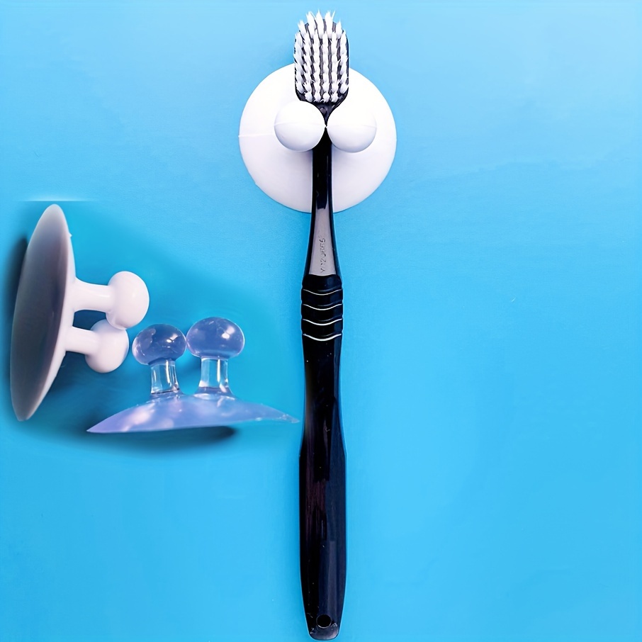 

Easy-install Wall-mounted Toothbrush Holder With Suction Cup - No-drill, Space-saving Storage Rack For Bathroom Organization, Utility Hooks