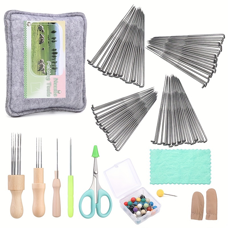 

Wool Felting Supplies Kit - 80pcs Needle Felting Tools Set With 3 Wooden Handle Styles, Scissors, Foam Pad, Finger Cots, And Assorted Needles For Diy Craft Projects